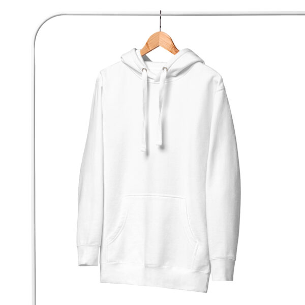 Unisex white hoodie "SMILE" text printed on back, digital print - Image 2